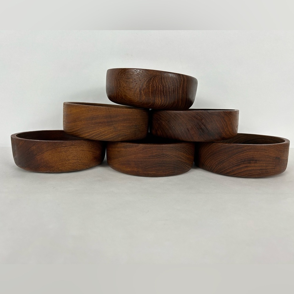Set of 6 vintage MCM wooden salad bowls - hand turned